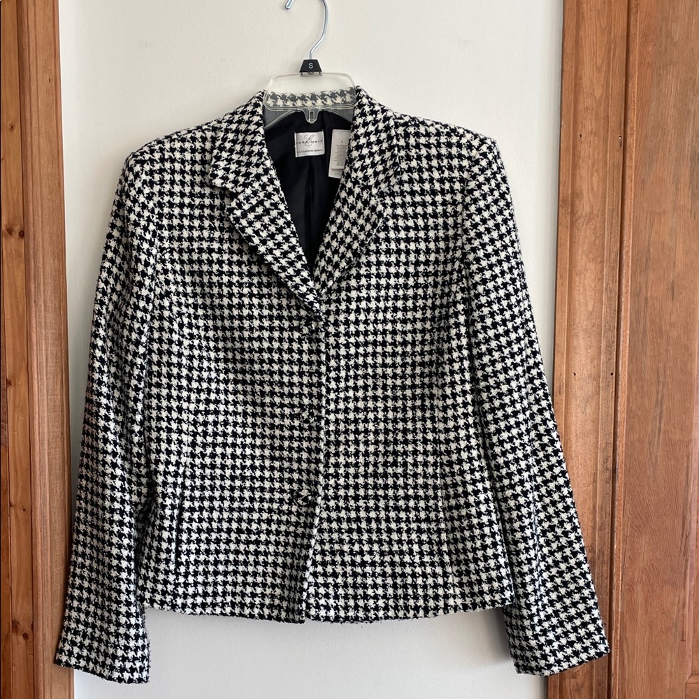 EMMA JAMES Classic Houndstooth Tweed Black and White Blazer 8 - Picture 3 of 16
